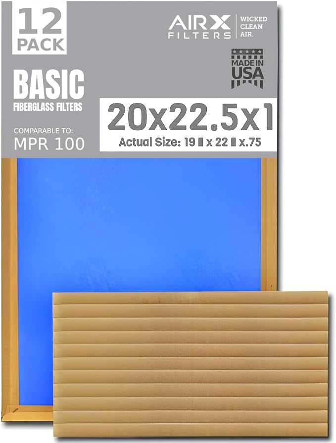 20x22.5x1 Air Filter Comparable to MPR 100 Basic Economy Furnace Filters, 12 Pack of Non Pleated Fiberglass Filter For Dust