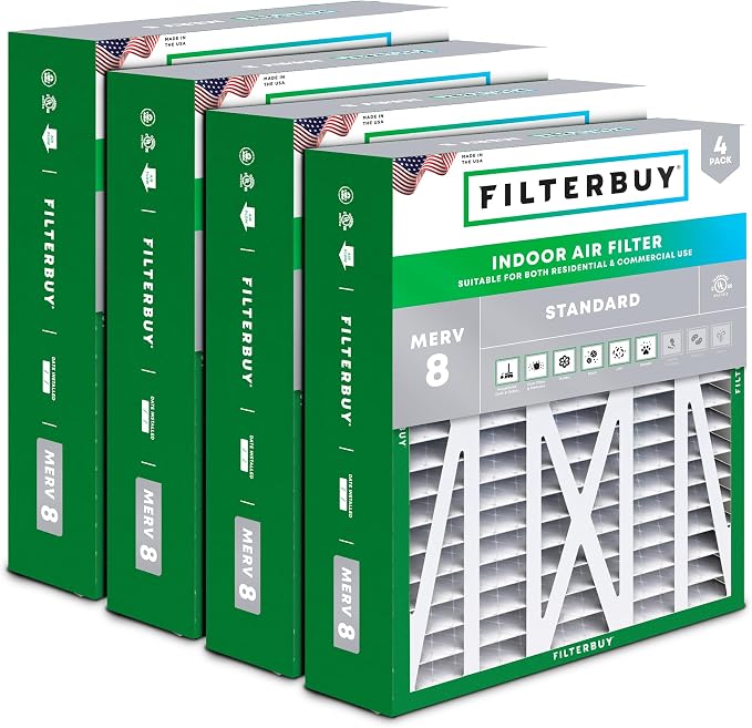 20x23x5 Air Filter MERV 8 Essential Dust & Allergy Defense (4-Pack), Pleated HVAC AC Furnace Filters for Bryant, Carrier