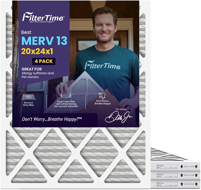 20x24x1, AC Furnace Air Filter, MERV 13, 4-Pack (exact dimensions 19.5 x 23.5 x 0.75), AC Filter, Furnace