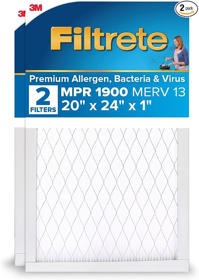 20x24x1 AC Furnace Air Filter, MERV 13, MPR 1900, Premium Allergen, Bacteria & Virus Filter, product image