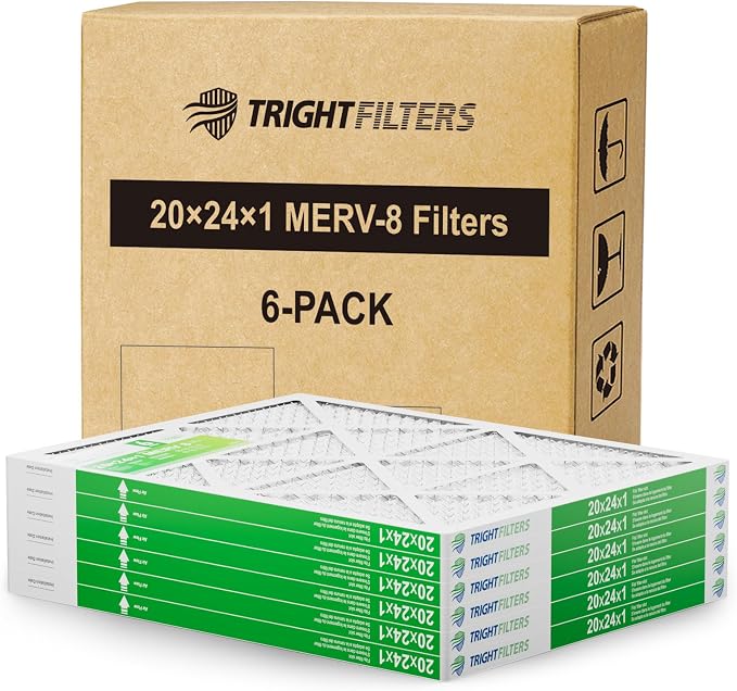 20x24x1 Air Filter 6 Pack, Durable MERV 8 Pleated Home HVAC AC Furnace Filters, Lightweight Compact Air Conditioner Filter