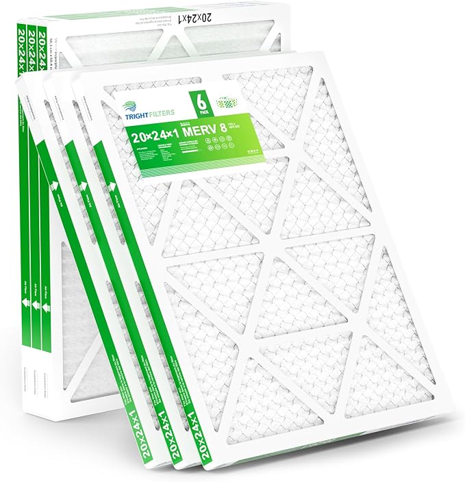 20x24x1 Air Filter 6 Pack, Durable MERV 8 Pleated Home HVAC AC Furnace Filters, Lightweight Compact Air Conditioner Filter