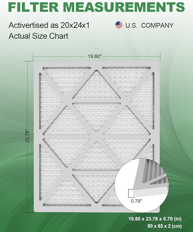 20x24x1 Air Filter 6 Pack, Durable MERV 8 Pleated Home HVAC AC Furnace Filters, Lightweight Compact Air Conditioner Filter