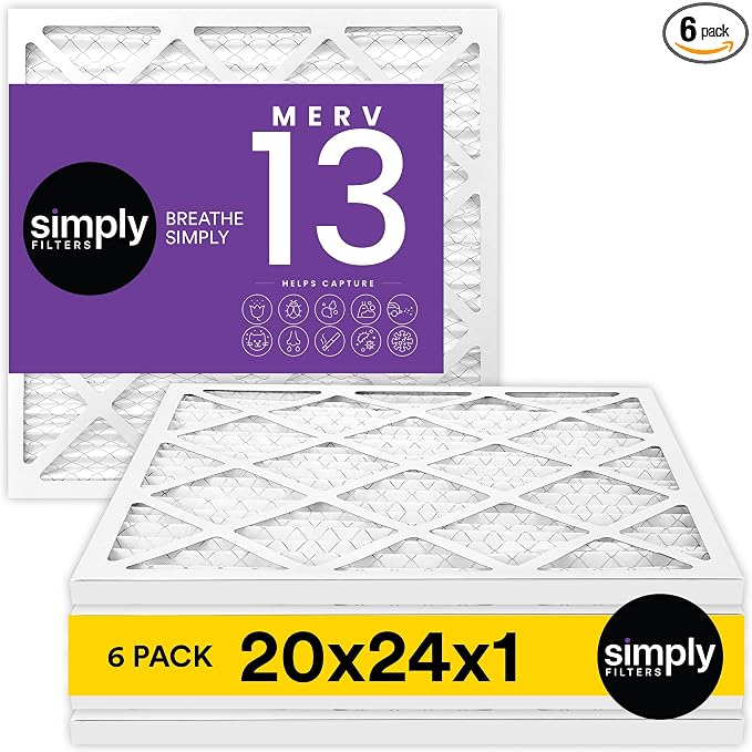 20x24x1 Air Filter, Merv 13, 6 Pack, For Home AC Furnace & HVAC (Actual Size: 19.75"x23.75"x0.75") DUST, Pet, &