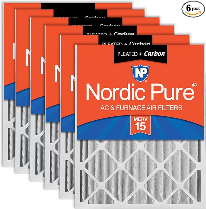 20x24x4 (Actual Size: 19 3/8 x 23 3/8 x 3 5/8) Pleated Air Filters MERV 15 Plus Carbon 6 Pack, product image