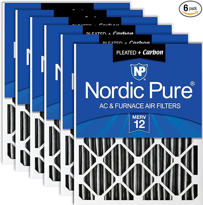 20x24x4 (Actual Size: 19 3/8 x 23 3/8 x 3 5/8) Pleated Air Filter MERV 12 Plus Carbon 6 Pack, product image