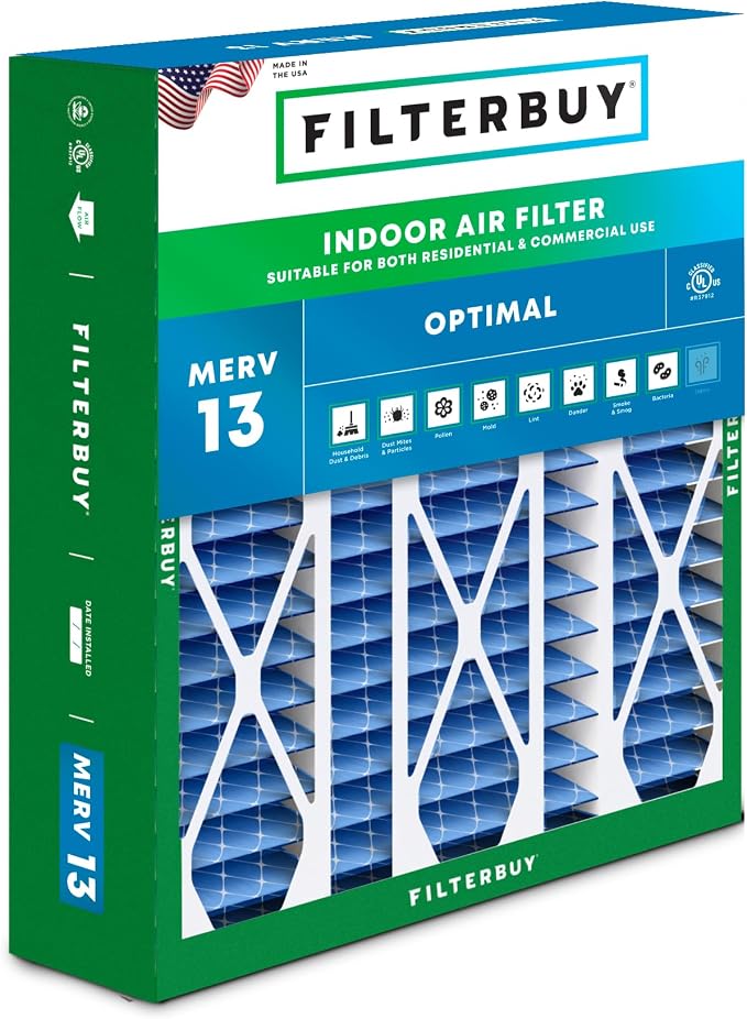 20x25.25x3.5 Air Filter MERV 13 Optimal Smoke & Allergy Defense (1-Pack), Pleated HVAC AC Furnace Filters for