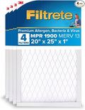 20x25x1 AC Furnace Air Filter, MERV 13, MPR 1900, Premium Allergen, Bacteria & Virus Filter, 3-Month Pleated 1-Inch