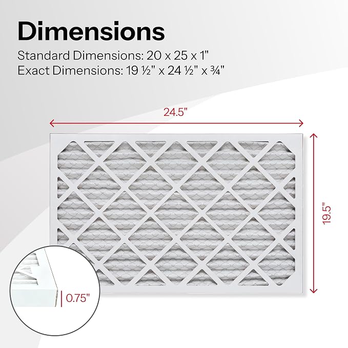20x25x1 Air Filter by MERV 11 Pleated Furnace Filter HVAC AC Filters - Made in the USA - 6 Pack, alternate product view 3