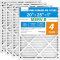 20x25x1 Air Filter MERV 8 4-Pack, Electrostatic Pleated Furnace & AC Filter, Captures Dust, Pet Hair, Pollen, Actual Size