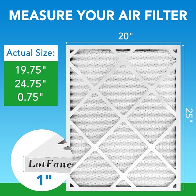20x25x1 Air Filter MERV 8 6-Pack, Electrostatic Pleated Furnace & AC Filter, Captures Dust, Pet Hair, Pollen, alternate view