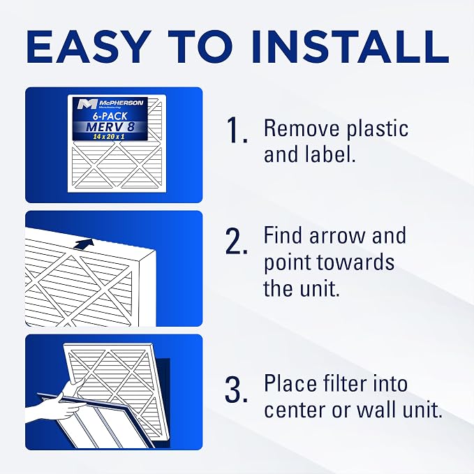 20x25x1 Air Filters, MERV 8 Pleated HVAC AC Furnace Filter Replacement, For Home and Commercial Use, Dust, Pet, & Lint, Made