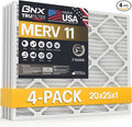 20x25x1 MERV 11 Air Filter 4 Pack - MADE IN USA - Electrostatic Pleated Air Conditioner HVAC AC Furnace Filters - Removes