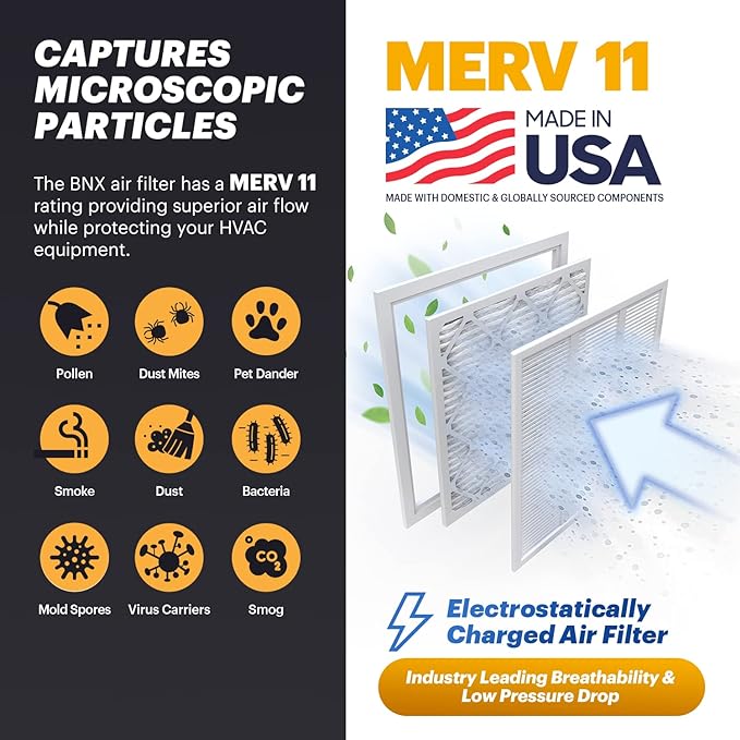 20x25x1 MERV 11 Air Filter 4 Pack - MADE IN USA - Electrostatic Pleated Air Conditioner HVAC AC Furnace Filters - Removes