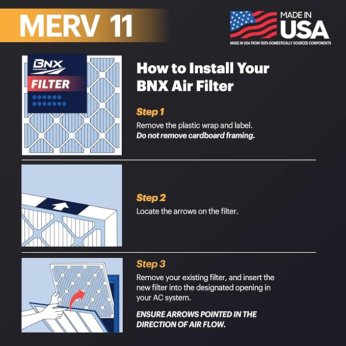 20x25x1 MERV 11 Air Filter 4 Pack - MADE IN USA - Electrostatic Pleated Air Conditioner HVAC AC Furnace Filters - Removes