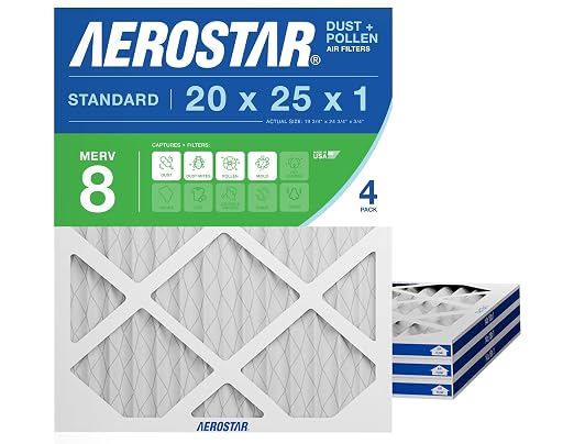 20x25x1 MERV 8 - 4 Count - High Efficiency Pleated HVAC, Furnace & Air Conditioner Filters - Removes Dust, Lint, product