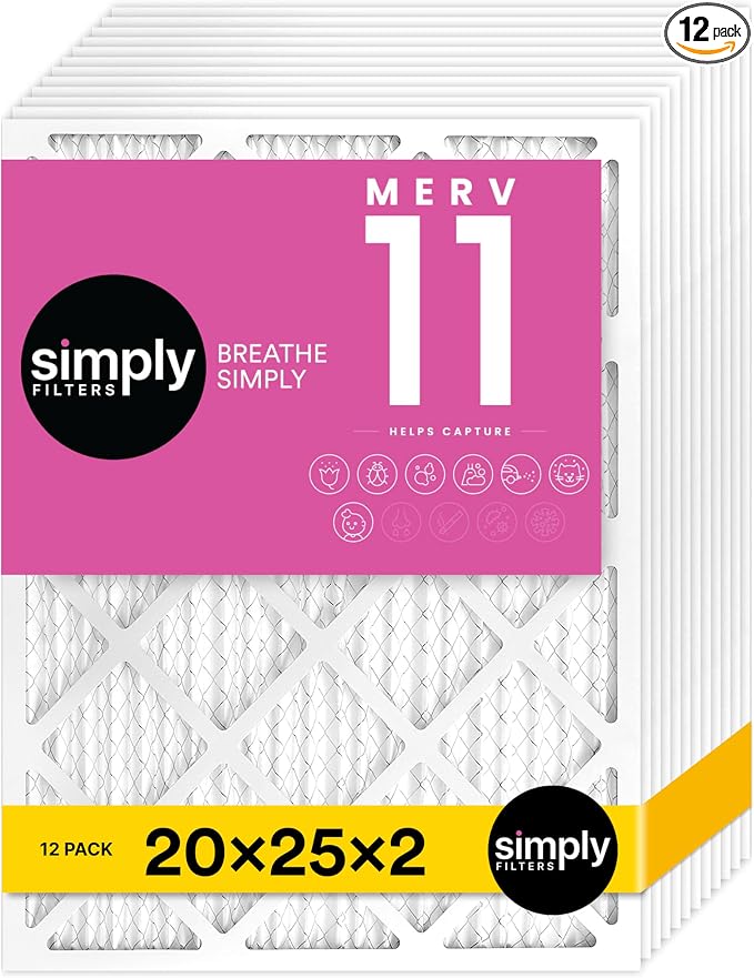 20x25x2 Air Filter, MERV 11, 12 Pack, Furnace Air Filter for HVAC (Actual Size: 19.5"x24.5"x1.75") DUST, Pet & Allergy