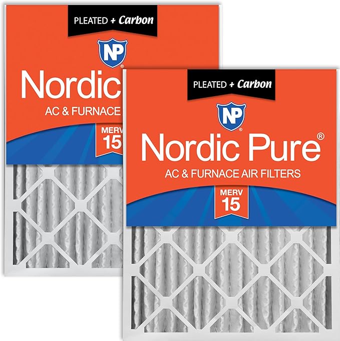 20x25x4 (Actual Size: 19 1/2 x 24 1/2 x 3 5/8) Pleated Air Filters MERV 15 Plus Carbon 2 Pack, product image