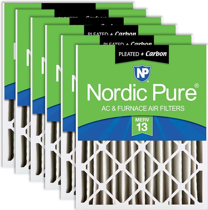 20x25x4 (Actual Size: 19 1/2 x 24 1/2 x 3 5/8) Pleated Air Filters MERV 13 Plus Carbon 6 Pack, product image