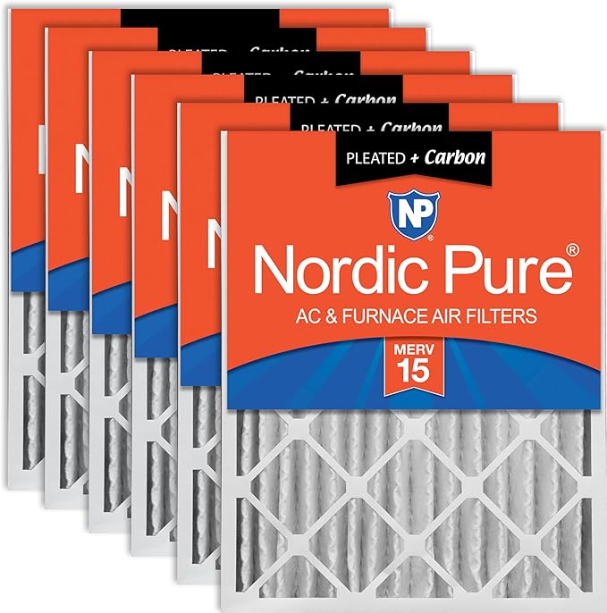 20x25x4 (Actual Size: 19 1/2 x 24 1/2 x 3 5/8) Pleated Air Filters MERV 15 Plus Carbon 6 Pack, product image