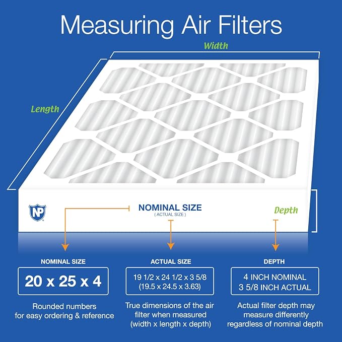 20x25x4 (Actual Size: 19 1/2 x 24 1/2 x 3 5/8) Pleated MERV 13 Air Filters 2 Pack, alternate product view 2