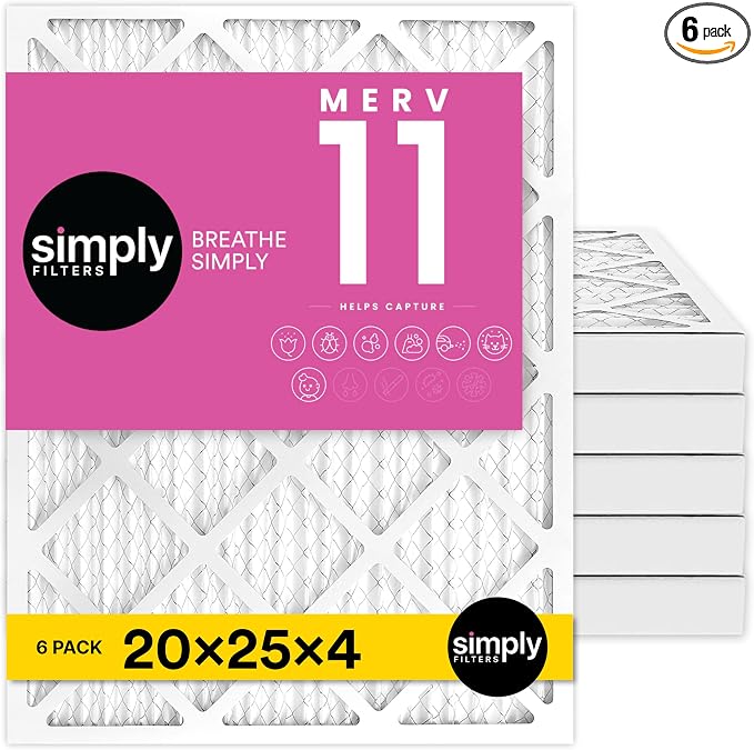 20x25x4 Air Filter, MERV 11, 6 Pack, Furnace Air Filter for HVAC (Actual Size:19.5"x24.5"x3.63") DUST, Pet, &