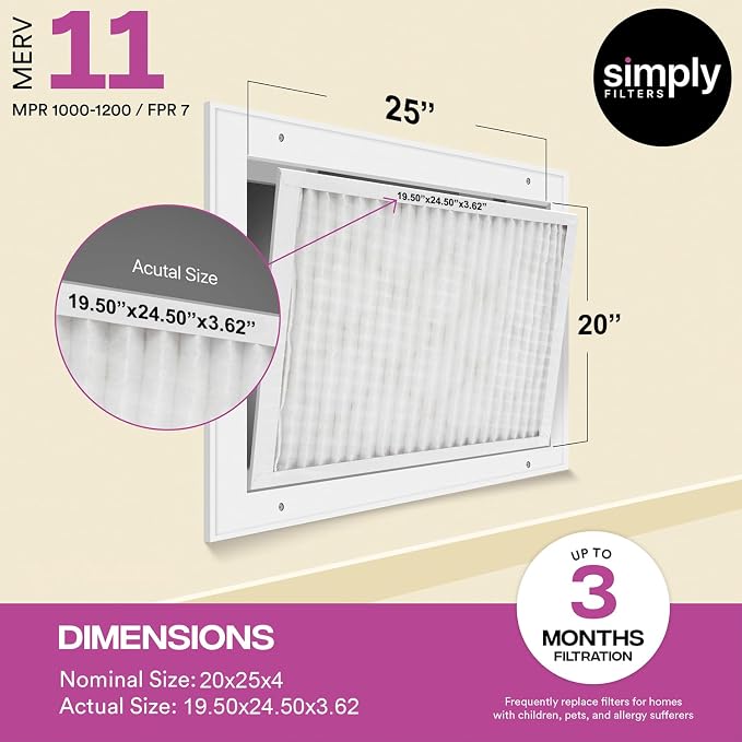 20x25x4 Air Filter, MERV 11, 6 Pack, Furnace Air Filter for HVAC (Actual Size:19.5"x24.5"x3.63") DUST, Pet, &, alternate view