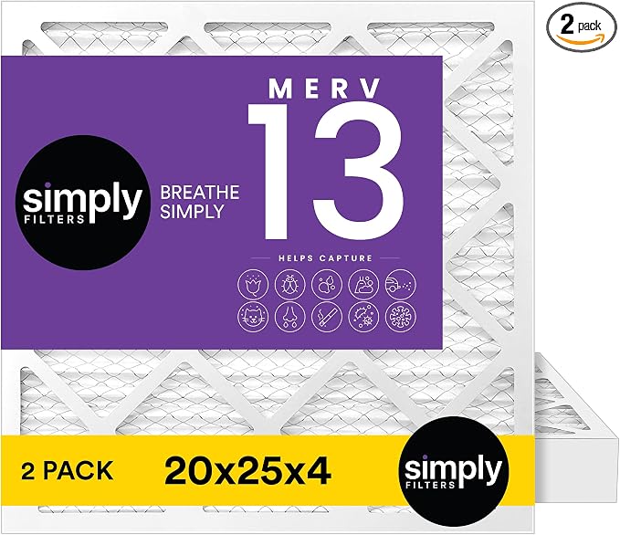 20x25x4 Air Filter, MERV 13, 2 Pack, Furnace Air Filter for HVAC (Actual Size:19.5"x24.5"x3.63") DUST, Pet, & Allergy
