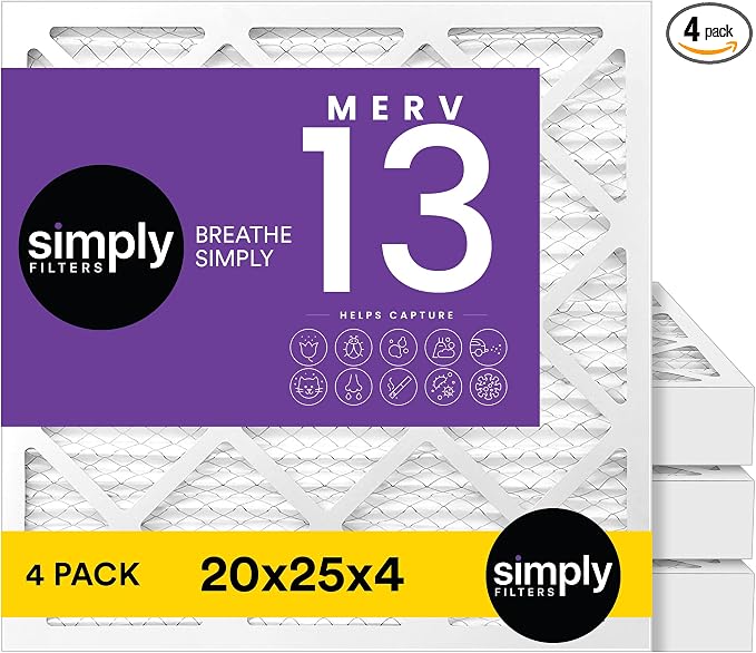 20x25x4 Air Filter, MERV 13, 4 Pack, Furnace Air Filter for HVAC (Actual Size:19.5"x24.5"x3.63") DUST, Pet, & Allergy