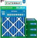 20x25x4 Air Filter MERV 13 Optimal Smoke & Allergy Defense (4-Pack), Electrostatic Pleated HVAC AC Furnace