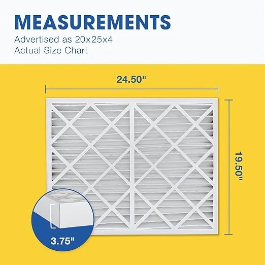 20x25x4 MERV 11 Air Filter, 2 Pack Set of HVAC Furnace Filters, Electrostatic MPR 1000-1200 & FPR 7 (Actual Size: 19 1/2 x 24