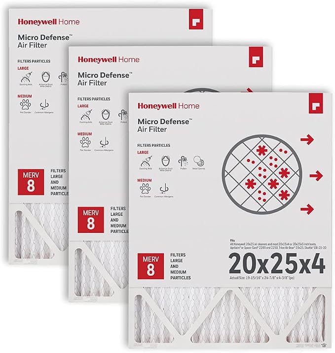 20x25x4 MERV 8, AC Furnace Air Filter, 3 PACK (CF100A1025-3PKAM) (Actual Dimensions: 19.94 x 24.87 x 4.38 in.), product image