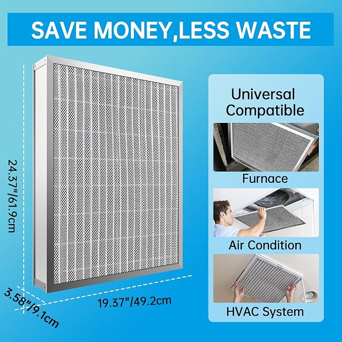 20x25x4 Reusable Electrostatic Air Filter HVAC AC Furnace Filter,Washable, Lasts a Lifetime,Permanent Filter,for