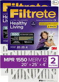 20x25x4(SlimFit), AC Furnace Air Filter, MPR 1550 DP, Healthy Living Ultra Allergen Deep Pleat, 2-Pack, Fits
