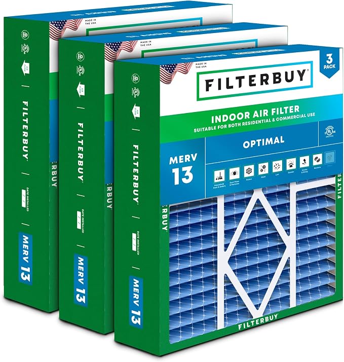 20x25x5 Air Filter MERV 13 Optimal Smoke & Allergy Defense (3-Pack), Pleated HVAC AC Furnace Filters for, Coleman