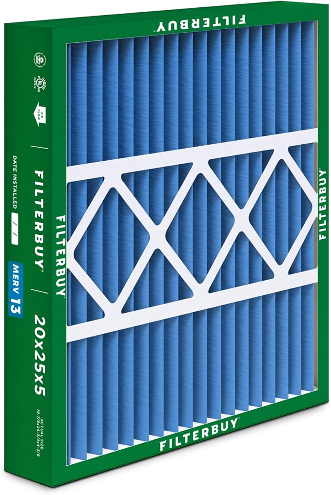 20x25x5 Air Filter MERV 13 Optimal Smoke & Allergy Defense (3-Pack), Pleated HVAC AC Furnace Filters for