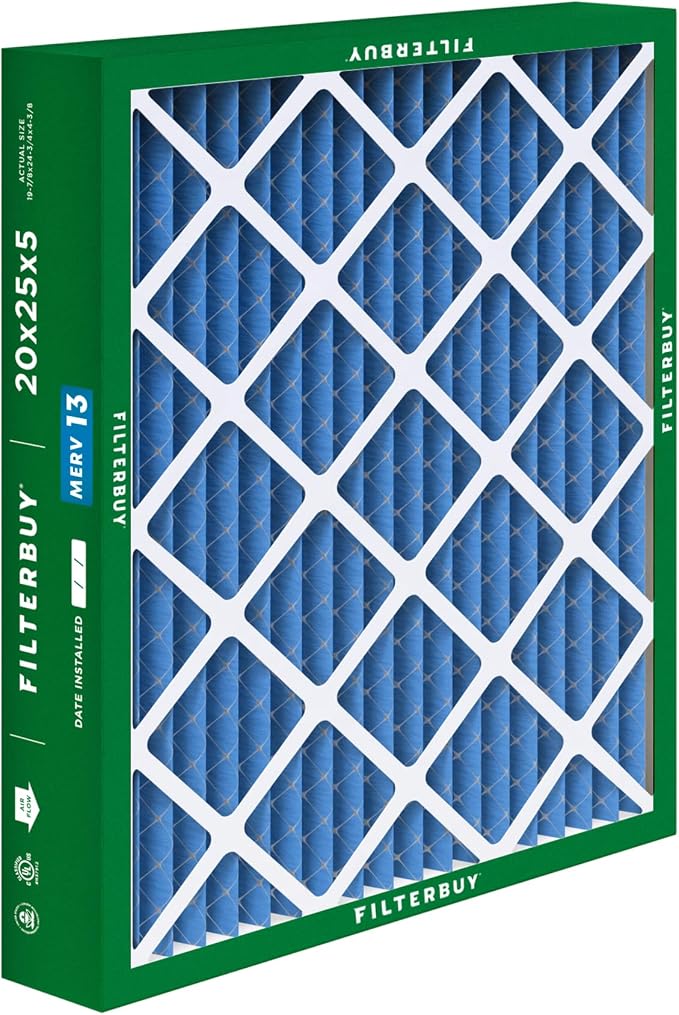 20x25x5 Air Filter MERV 13 Optimal Smoke & Allergy Defense (3-Pack), Pleated HVAC AC Furnace Filters for