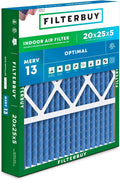 20x25x5 Air Filter MERV 13 Optimal Smoke & Allergy Defense (1-Pack), Pleated HVAC AC Furnace Filters for