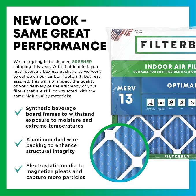 20x25x5 Air Filter MERV 13 Optimal Smoke & Allergy Defense (1-Pack), Pleated HVAC AC Furnace Filters for, alternate view 3