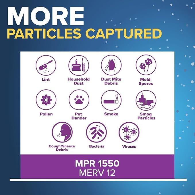 20x25x6 AC Furnace Air Filter, MPR 1550, MERV 12, Fits, CERTIFIED Asthma & Allergy Friendly, alternate product view