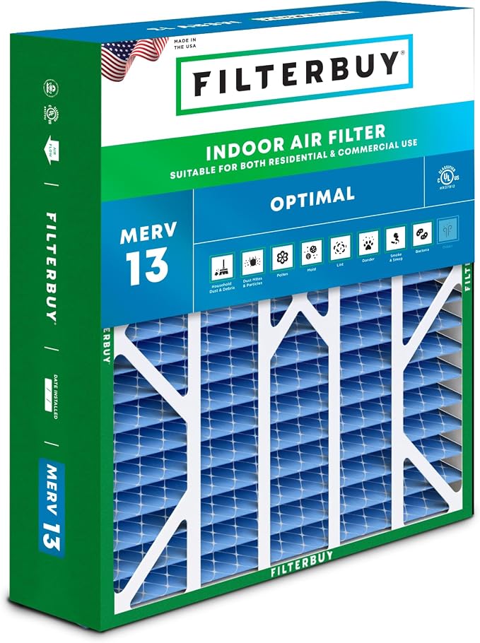 20x25x6 Air Filter MERV 13 Optimal Smoke & Allergy Defense (1-Pack), Pleated HVAC AC Furnace Filters for