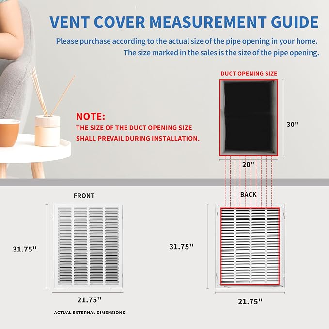 20x30 Return Air Grille [Duct Opening Size],Return Air Vent Cover for Wall Or Ceiling,Steel Return Air Filter Grilles