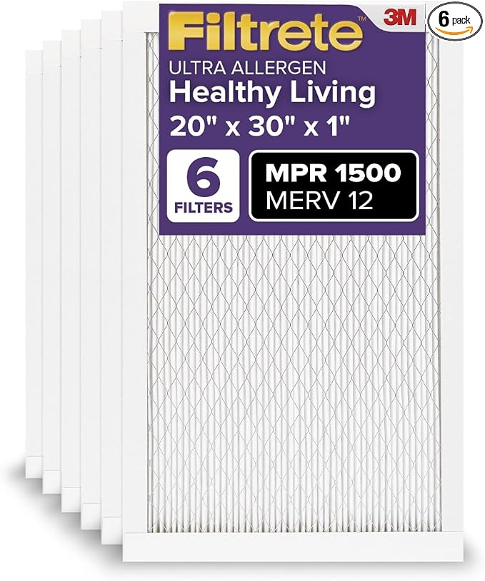 20x30x1 AC Furnace Air Filter, MERV 12, MPR 1500, CERTIFIED asthma & allergy friendly, product image