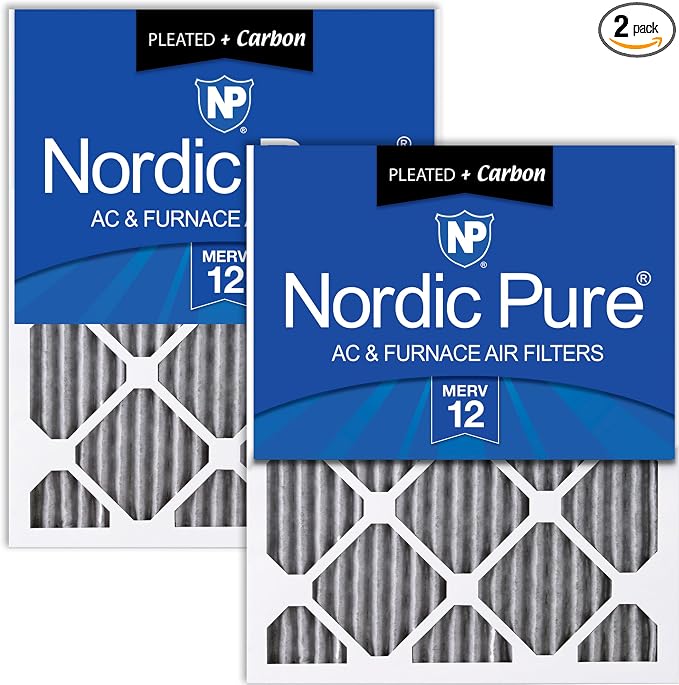 20x30x1 (Actual Size: 19 5/8 x 29 5/8 x 3/4) Furnace Air Filters MERV 12 Pleated Plus Carbon 2 Pack, product image