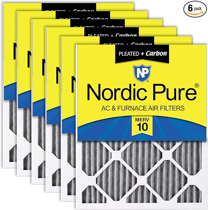 20x30x1 (Actual Size: 19 5/8 x 29 5/8 x 3/4) Furnace Air Filters MERV 10 Pleated Plus Carbon 6 Pack
