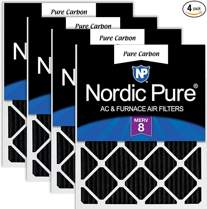 20x30x1 (Actual Size: 19 5/8 x 29 5/8 x 3/4) Pure Carbon Pleated Odor Reduction Furnace Air Filters 4 Pack, product image