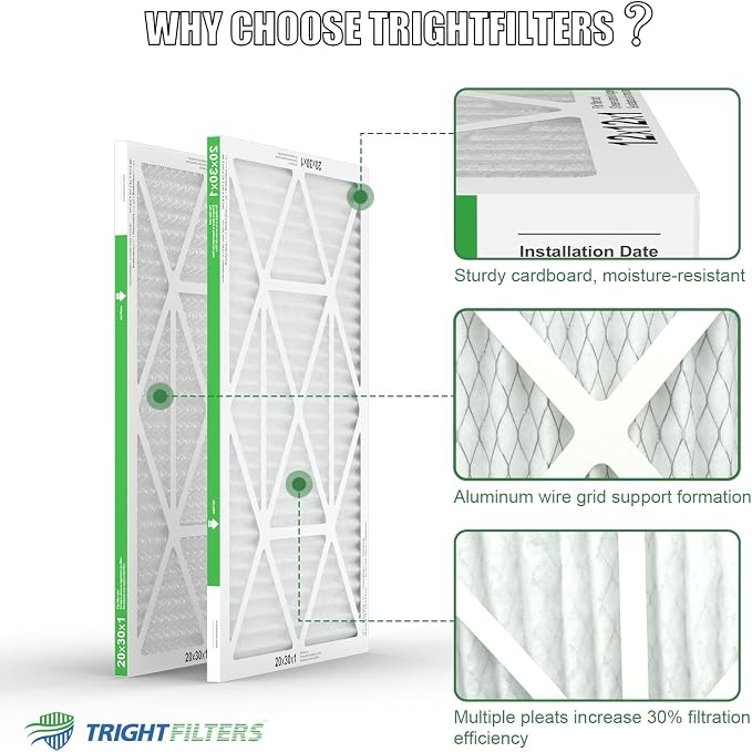 20x30x1 Air Filter 4 Pack, MERV 8 Pleated Dust Defense Air Filters Replacement Air Conditioner HVAC AC Furnace Filter