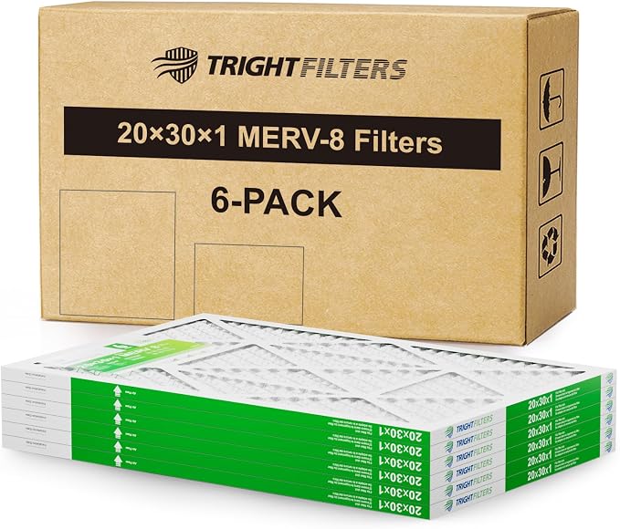 20x30x1 Air Filter 6 Pack, Durable MERV 8 Pleated Home HVAC AC Furnace Filters, Lightweight Compact Air Conditioner Filter