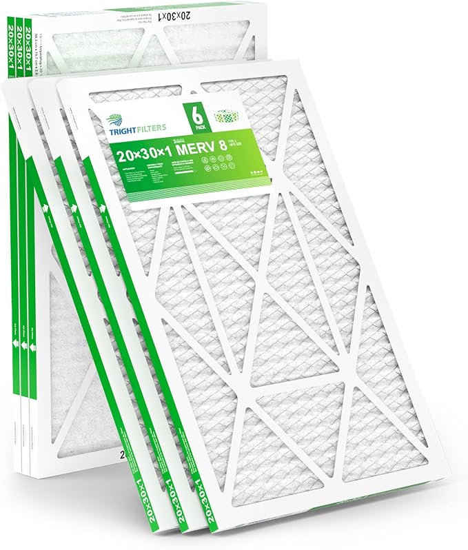 20x30x1 Air Filter 6 Pack, Durable MERV 8 Pleated Home HVAC AC Furnace Filters, Lightweight Compact Air Conditioner Filter