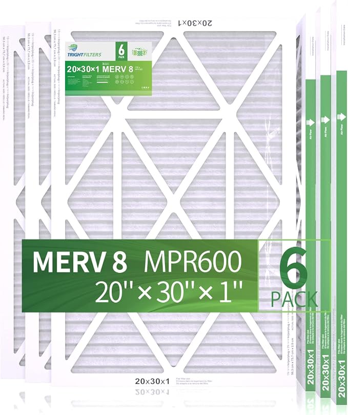 20x30x1 Air Filter 6 Pack, Durable MERV 8 Pleated Home HVAC AC Furnace Filters, Lightweight Compact Air Conditioner Filter